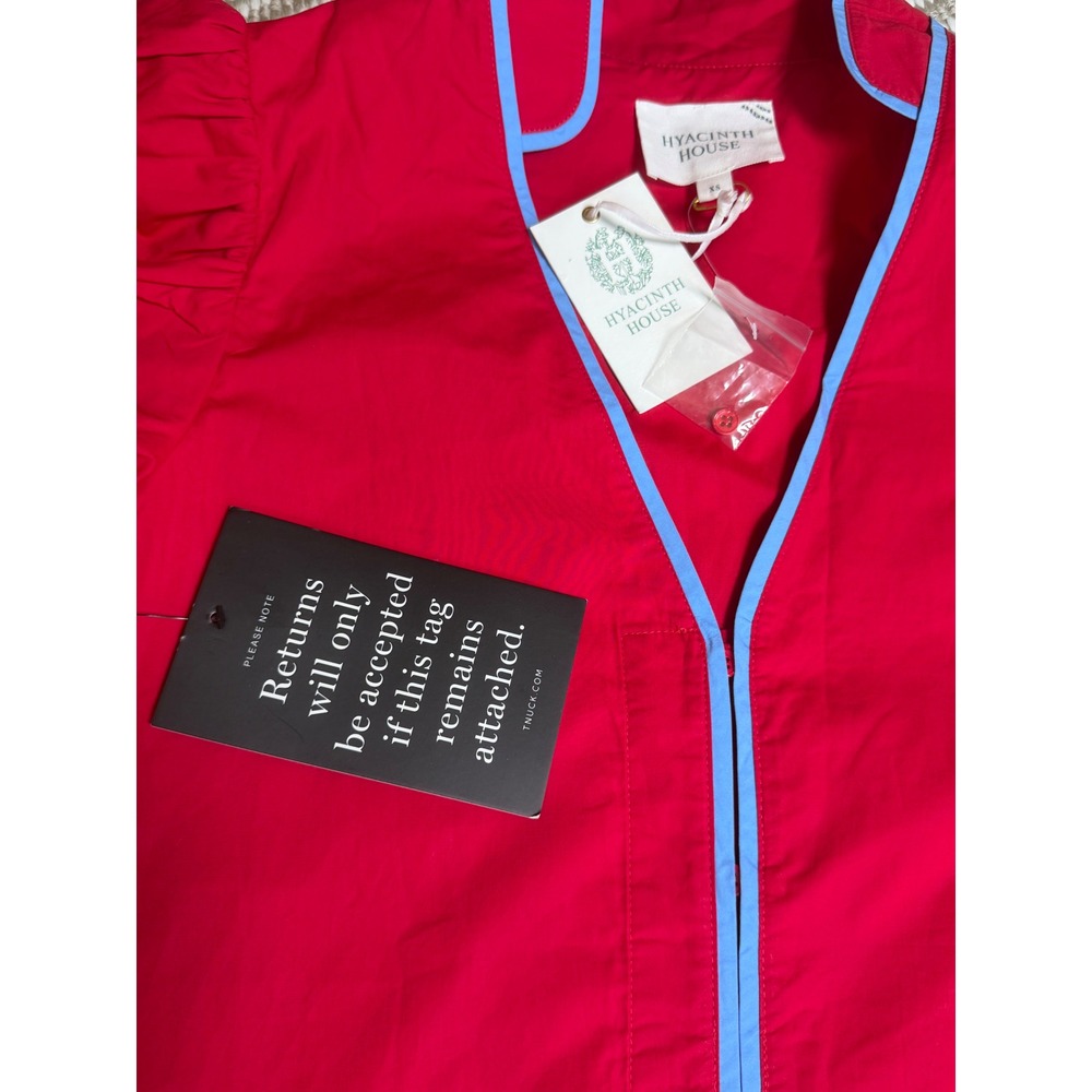 Hyacinth House Red Blue Scroll Applique Puff Sleeve Mini Dress XS AY1369D NWT - Picture 9 of 10